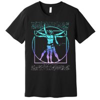 Vitruvian Man Guitarist Rock Star Leonardo Da Vinci Guitar Premium T-Shirt