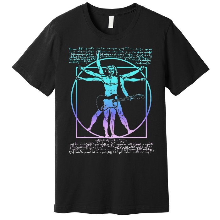 Vitruvian Man Guitarist Rock Star Leonardo Da Vinci Guitar Premium T-Shirt