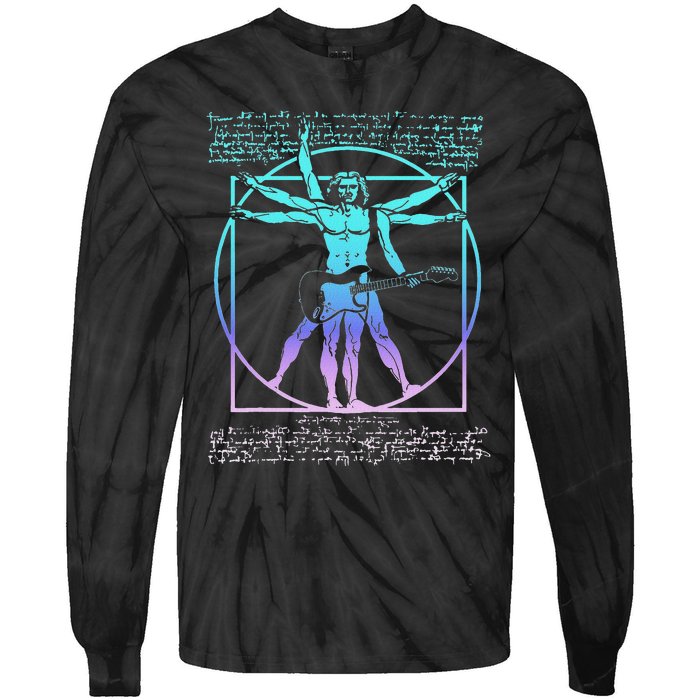 Vitruvian Man Guitarist Rock Star Leonardo Da Vinci Guitar Tie-Dye Long Sleeve Shirt