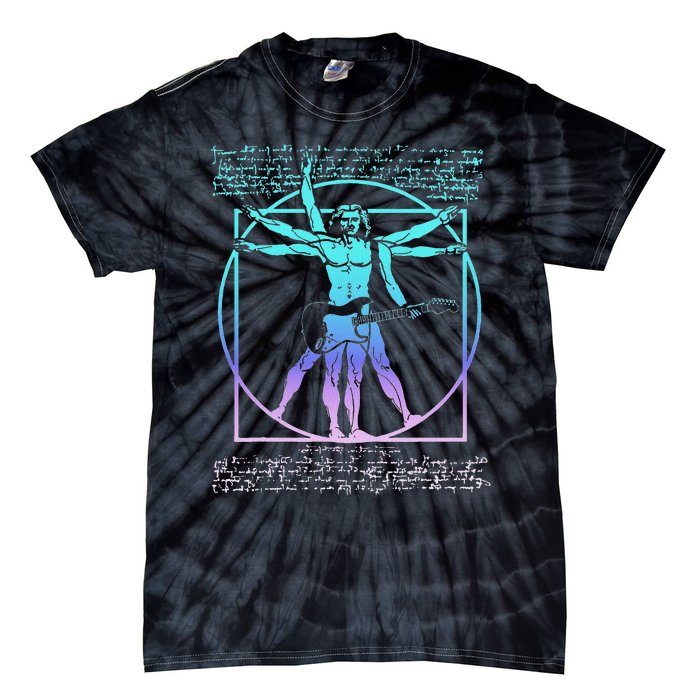 Vitruvian Man Guitarist Rock Star Leonardo Da Vinci Guitar Tie-Dye T-Shirt