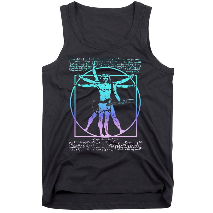 Vitruvian Man Guitarist Rock Star Leonardo Da Vinci Guitar Tank Top