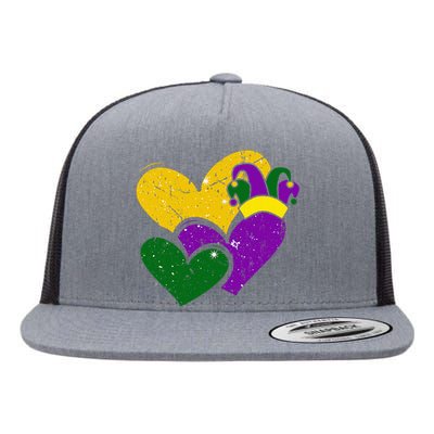 Vintage Mardi Gras Cute Hearts Flat Bill Trucker Hat