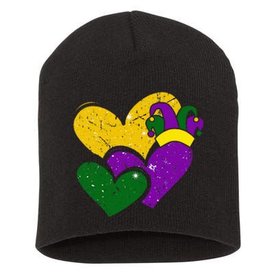 Vintage Mardi Gras Cute Hearts Short Acrylic Beanie