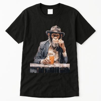 Vintage Monkey Gentleman Drink Whiskey Oil Painting Tall T-Shirt