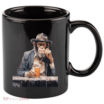 Vintage Monkey Gentleman Drink Whiskey Oil Painting 11oz C Handle Ceramic Mug