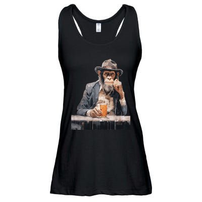 Vintage Monkey Gentleman Drink Whiskey Oil Painting Ladies Essential Flowy Tank