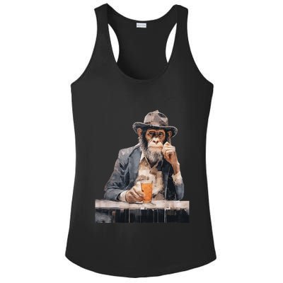 Vintage Monkey Gentleman Drink Whiskey Oil Painting Ladies PosiCharge Competitor Racerback Tank