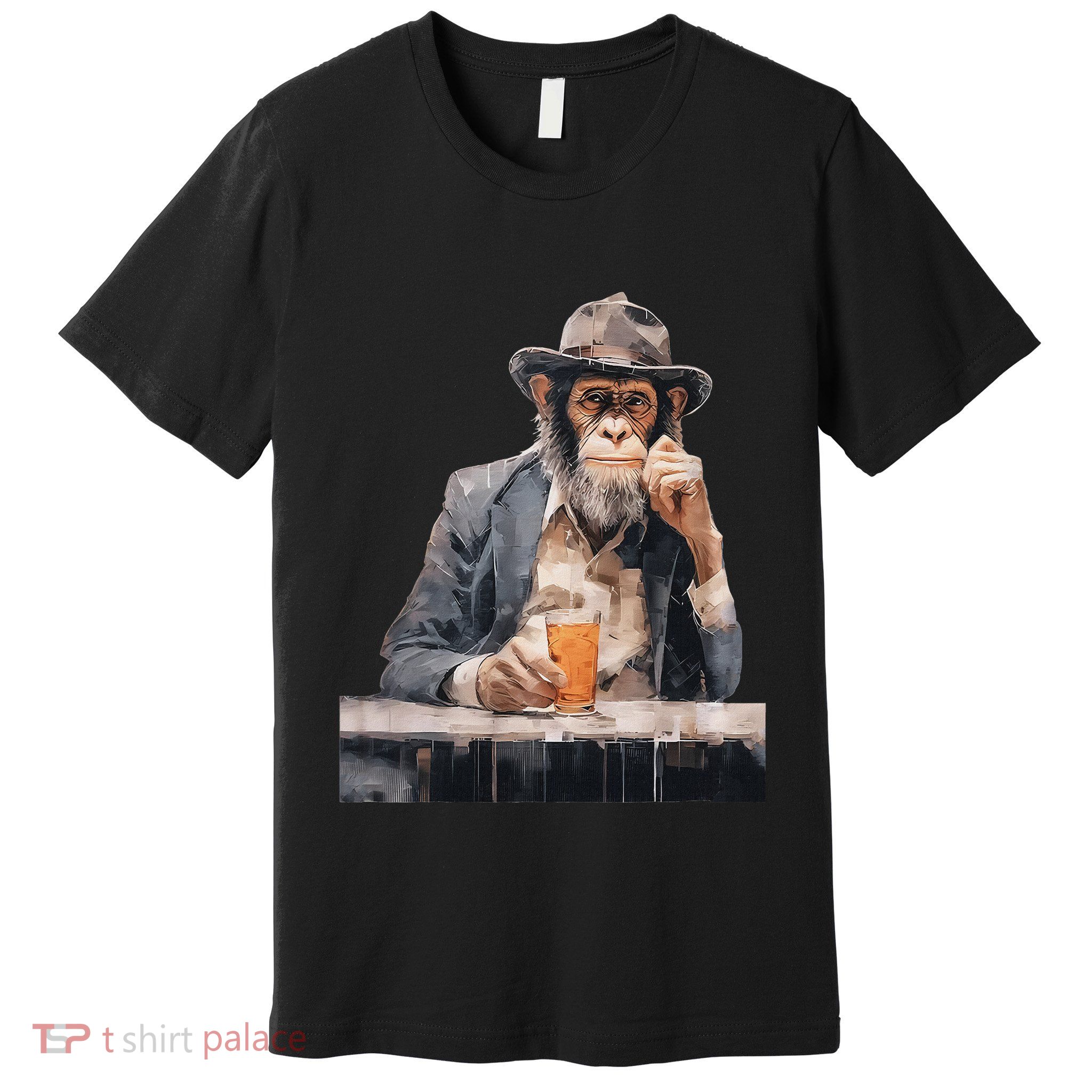 Vintage Monkey Gentleman Drink Whiskey Oil Painting Premium T-Shirt