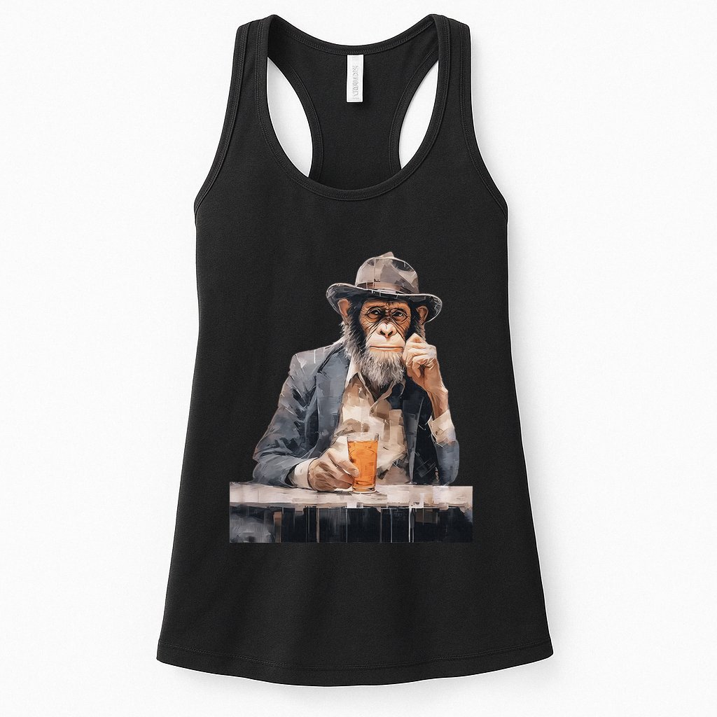 Vintage Monkey Gentleman Drink Whiskey Oil Painting Womens Tank Top