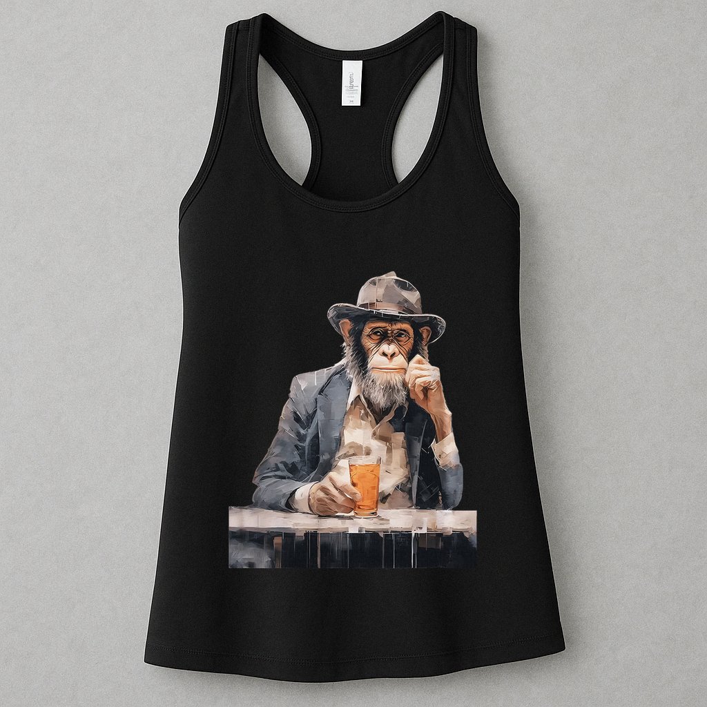 Vintage Monkey Gentleman Drink Whiskey Oil Painting Womens Tank Top