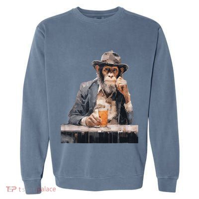 Vintage Monkey Gentleman Drink Whiskey Oil Painting Garment-Dyed Sweatshirt