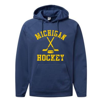 Vintage Michigan Hockey Performance Fleece Hoodie