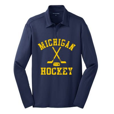 Vintage Michigan Hockey Silk Touch Performance Long Sleeve Polo