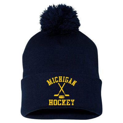 Vintage Michigan Hockey Pom Pom 12in Knit Beanie