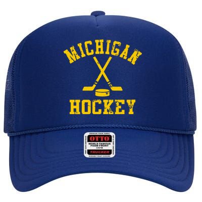 Vintage Michigan Hockey High Crown Mesh Back Trucker Hat