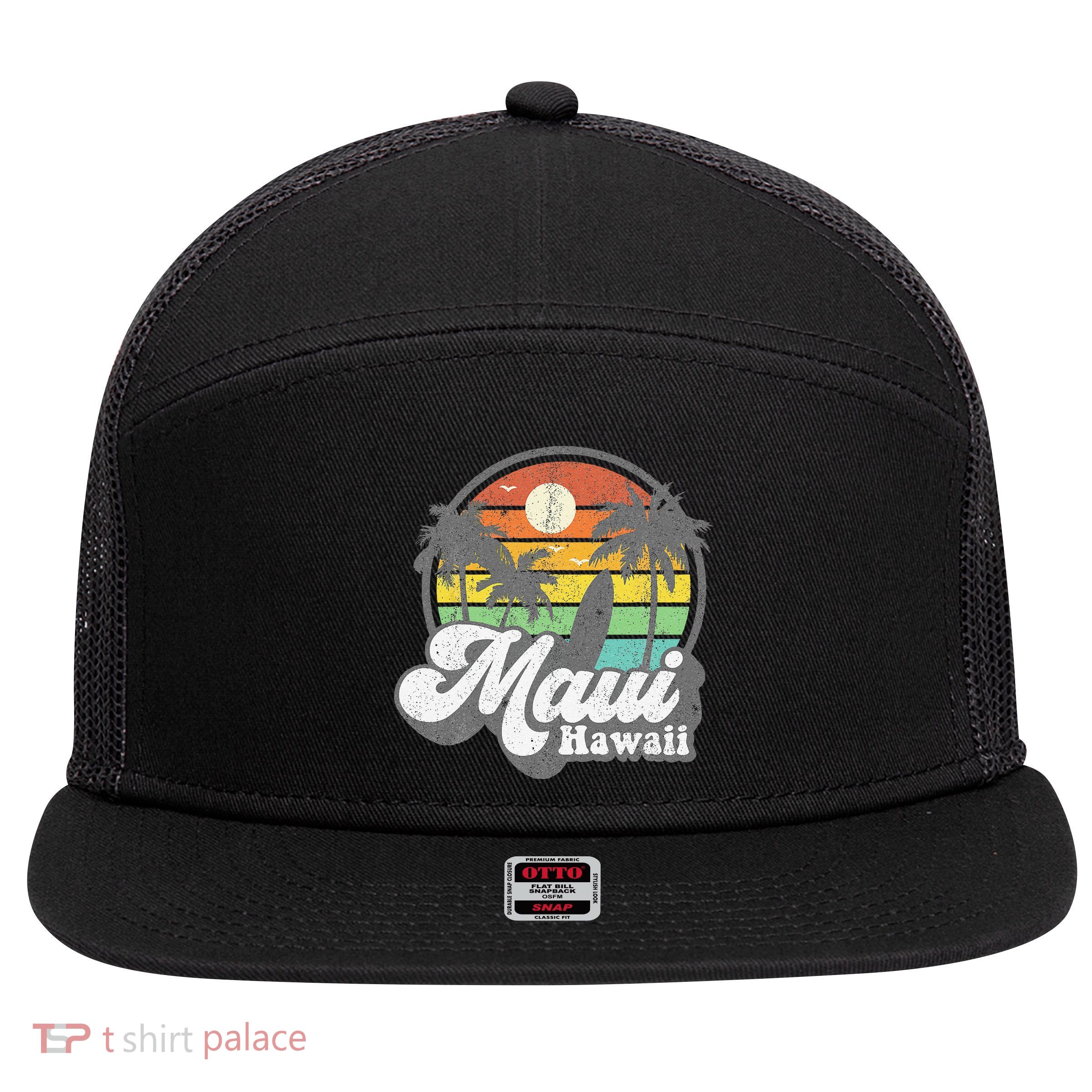 Vintage Maui Hawaii Hawaiian Beach Surfing 70s Surf Gift 7 Panel Mesh Trucker Snapback Hat