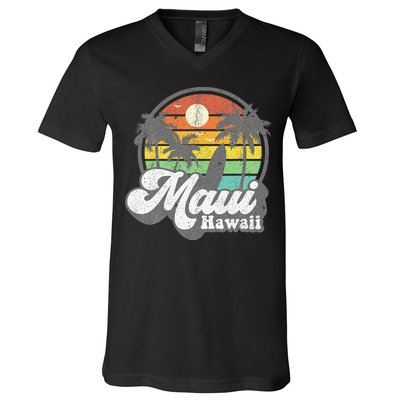 Vintage Maui Hawaii Hawaiian Beach Surfing 70s Surf Gift V-Neck T-Shirt