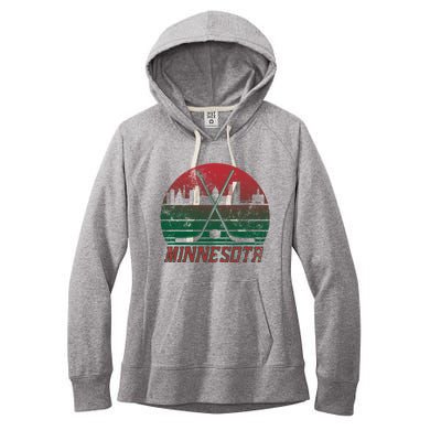 Vintage Minnesota Hockey City Skyline Women's Fleece Hoodie