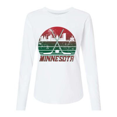 Vintage Minnesota Hockey City Skyline Womens Cotton Relaxed Long Sleeve T-Shirt