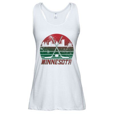 Vintage Minnesota Hockey City Skyline Ladies Essential Flowy Tank