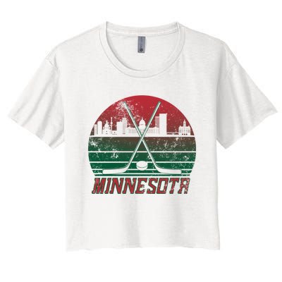 Vintage Minnesota Hockey City Skyline Women's Crop Top Tee