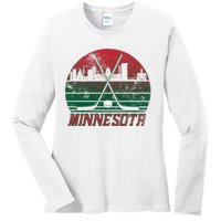 Vintage Minnesota Hockey City Skyline Ladies Long Sleeve Shirt