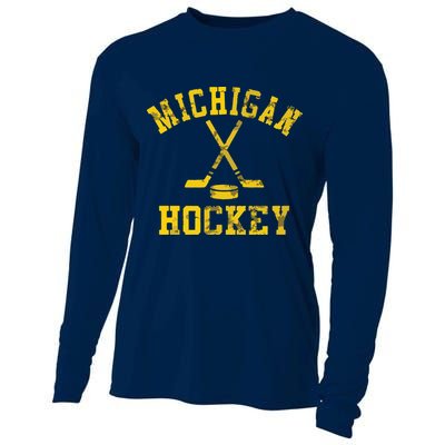 Vintage Michigan Hockey Cooling Performance Long Sleeve Crew
