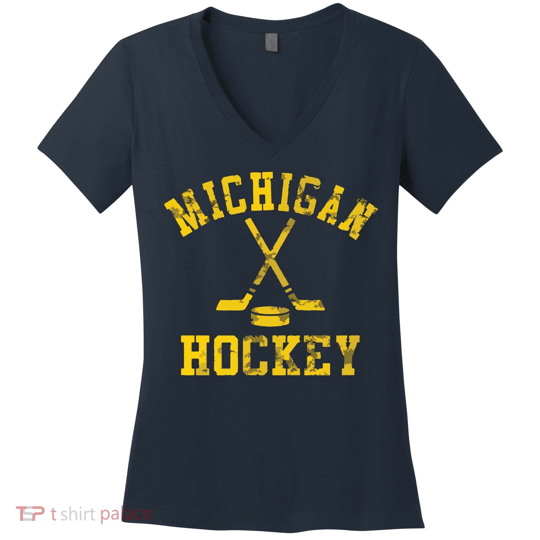 Vintage Michigan Hockey Women's V-Neck T-Shirt