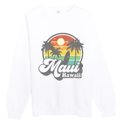 Vintage Maui Hawaii Hawaiian Beach Surfing Premium Crewneck Sweatshirt