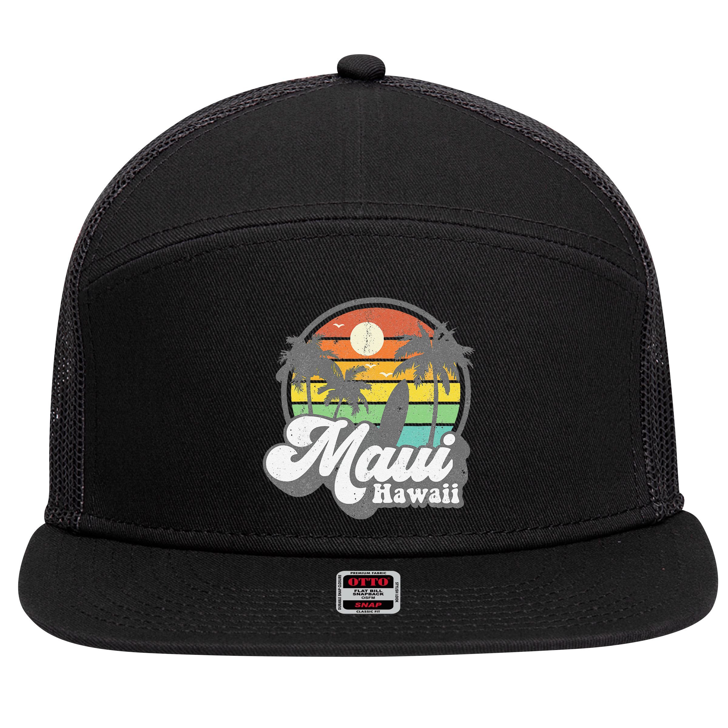 Vintage Maui Hawaii Hawaiian Beach Surfing 70's Surf Gift 7 Panel Mesh Trucker Snapback Hat