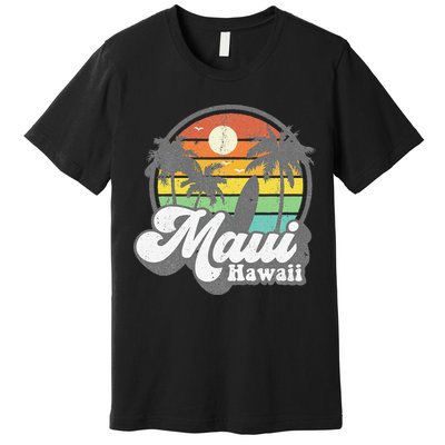 Vintage Maui Hawaii Hawaiian Beach Surfing 70's Surf Gift Premium T-Shirt