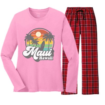 Vintage Maui Hawaii Hawaiian Beach Surfing 70's Surf Gift Women's Long Sleeve Flannel Pajama Set 