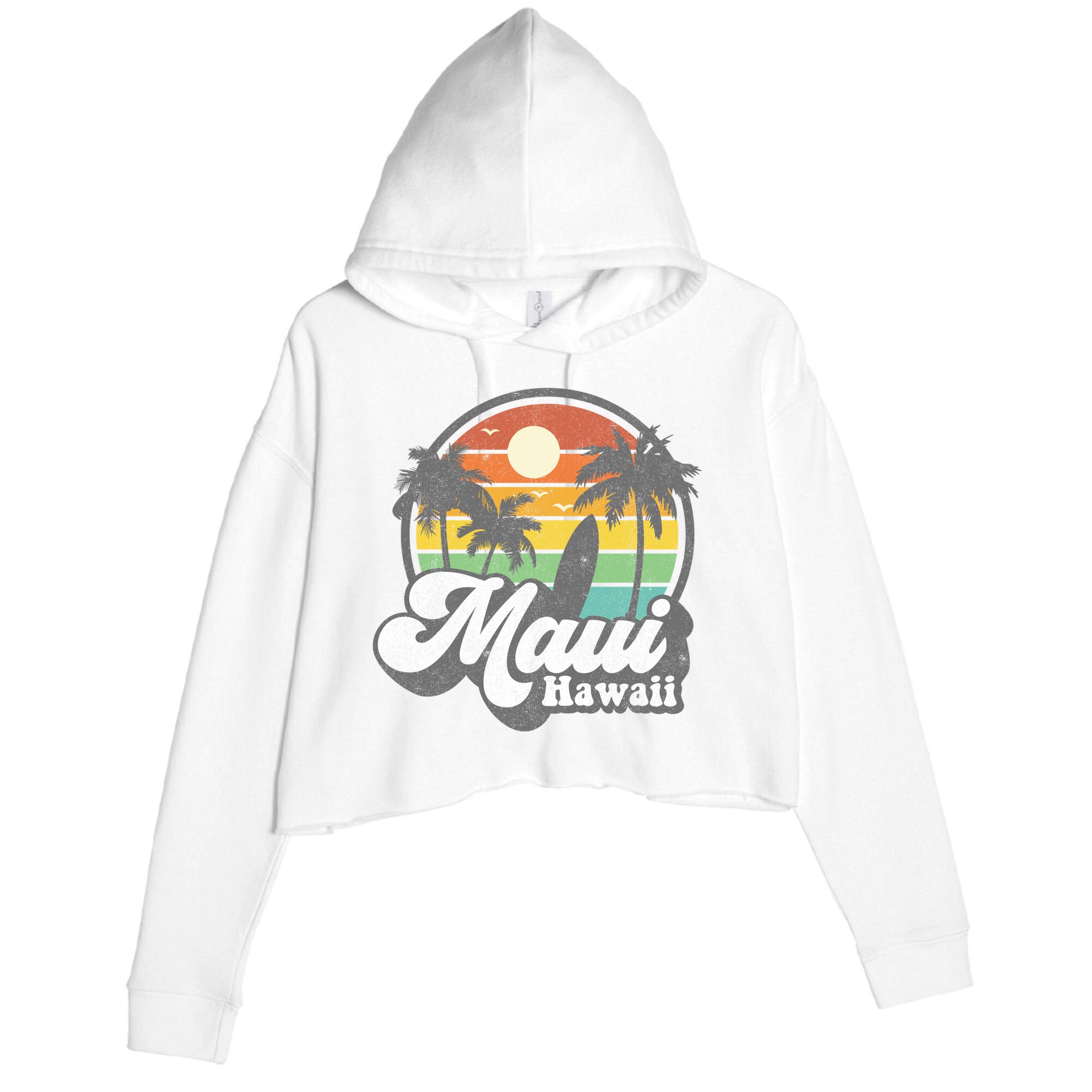 Vintage Maui Hawaii Hawaiian Beach Surfing 70's Surf Gift Crop Fleece Hoodie