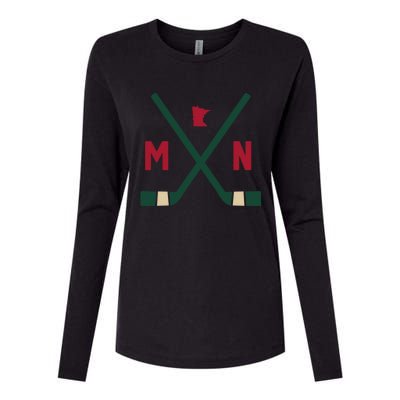 Vintage Minnesota Hockey Sticks State Outline Womens Cotton Relaxed Long Sleeve T-Shirt