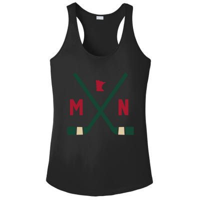 Vintage Minnesota Hockey Sticks State Outline Ladies PosiCharge Competitor Racerback Tank