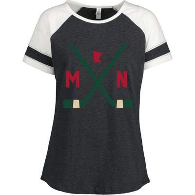 Vintage Minnesota Hockey Sticks State Outline Enza Ladies Jersey Colorblock Tee