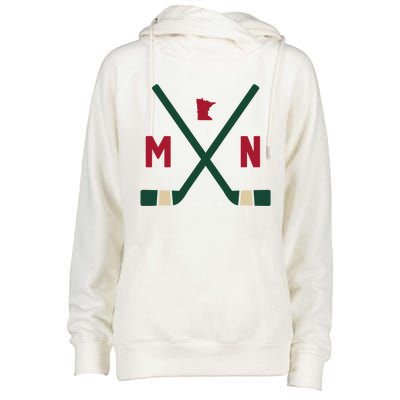 Vintage Minnesota Hockey Sticks State Outline Womens Funnel Neck Pullover Hood