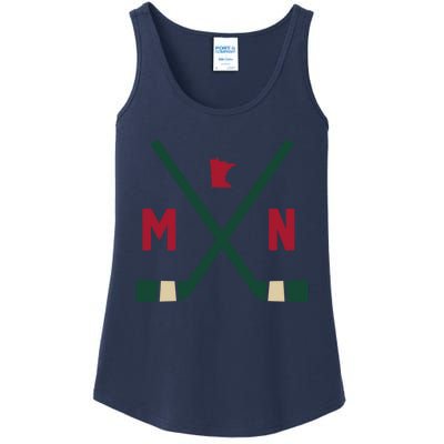 Vintage Minnesota Hockey Sticks State Outline Ladies Essential Tank