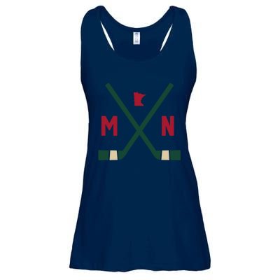 Vintage Minnesota Hockey Sticks State Outline Ladies Essential Flowy Tank