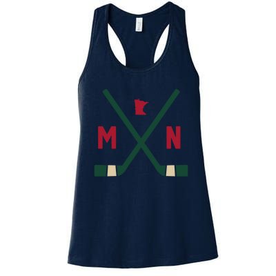 Vintage Minnesota Hockey Sticks State Outline Women's Racerback Tank