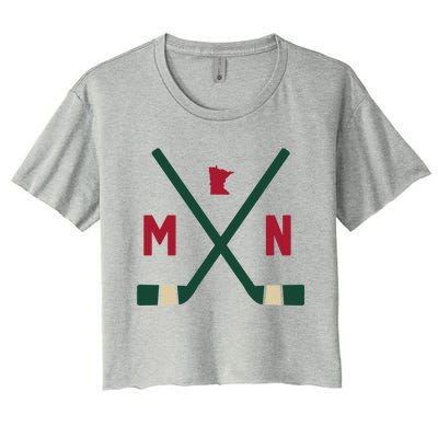 Vintage Minnesota Hockey Sticks State Outline Women's Crop Top Tee