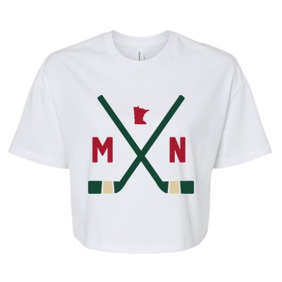 Vintage Minnesota Hockey Sticks State Outline Bella+Canvas Jersey Crop Tee