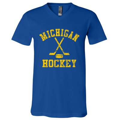 Vintage Michigan Hockey Gift V-Neck T-Shirt