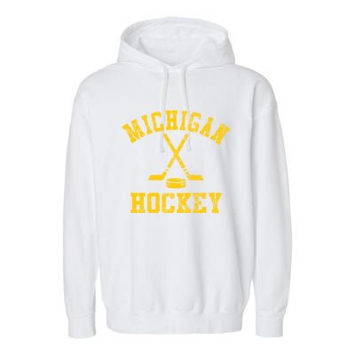 Vintage Michigan Hockey Gift Garment-Dyed Fleece Hoodie