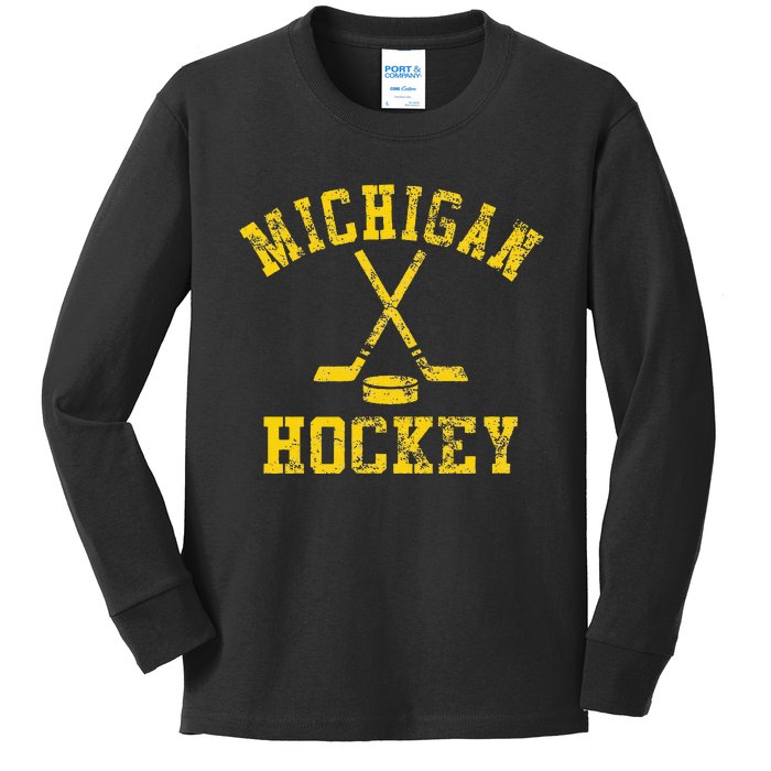 Vintage Michigan Hockey Kids Long Sleeve Shirt