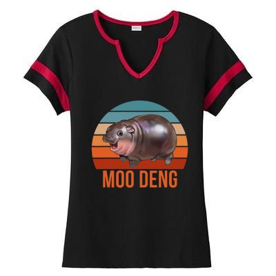 Vintage Moodeng Hippo Famous Baby Pigmy Moodeng Zoo Family Ladies Halftime Notch Neck Tee