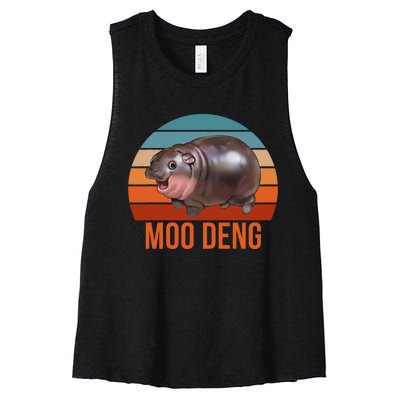 Vintage Moodeng Hippo Famous Baby Pigmy Moodeng Zoo Family Women's Racerback Cropped Tank