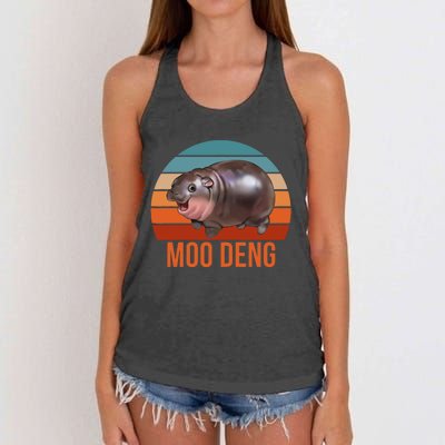 Vintage Moodeng Hippo Famous Baby Pigmy Moodeng Zoo Family Women's Knotted Racerback Tank