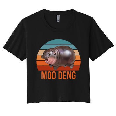 Vintage Moodeng Hippo Famous Baby Pigmy Moodeng Zoo Family Women's Crop Top Tee