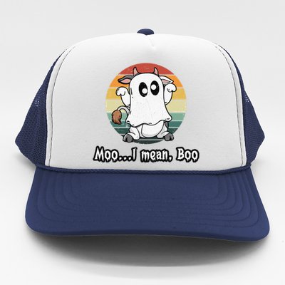 Vintage Moo I Mean Boo Ghost Cow Funny Halloween Cow Boo Gift Trucker Hat